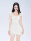 White Ruffled Tie - Front One - Piece Swimdress - TEVQA
