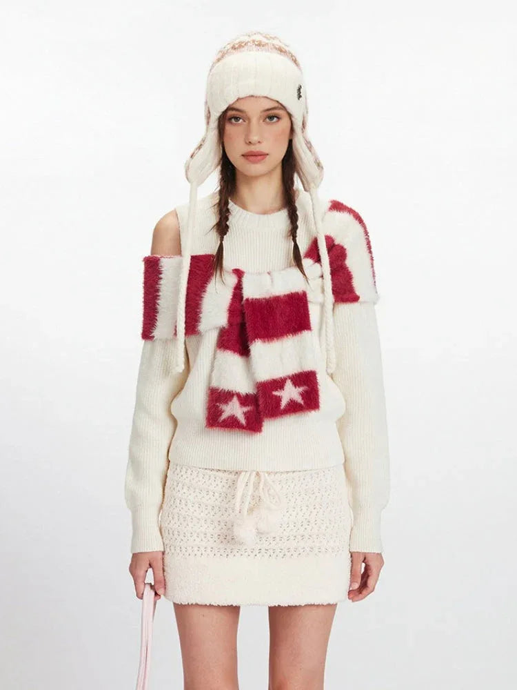Y2K Winter Coquette Cold Shoulder Sweater - TEVQA