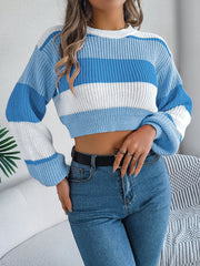 Sunset Boulevard Color Block Knit Crop Sweater