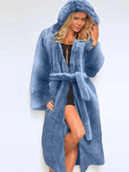 Hooded Faux Fur Long Coat - View 7 | TEVQA