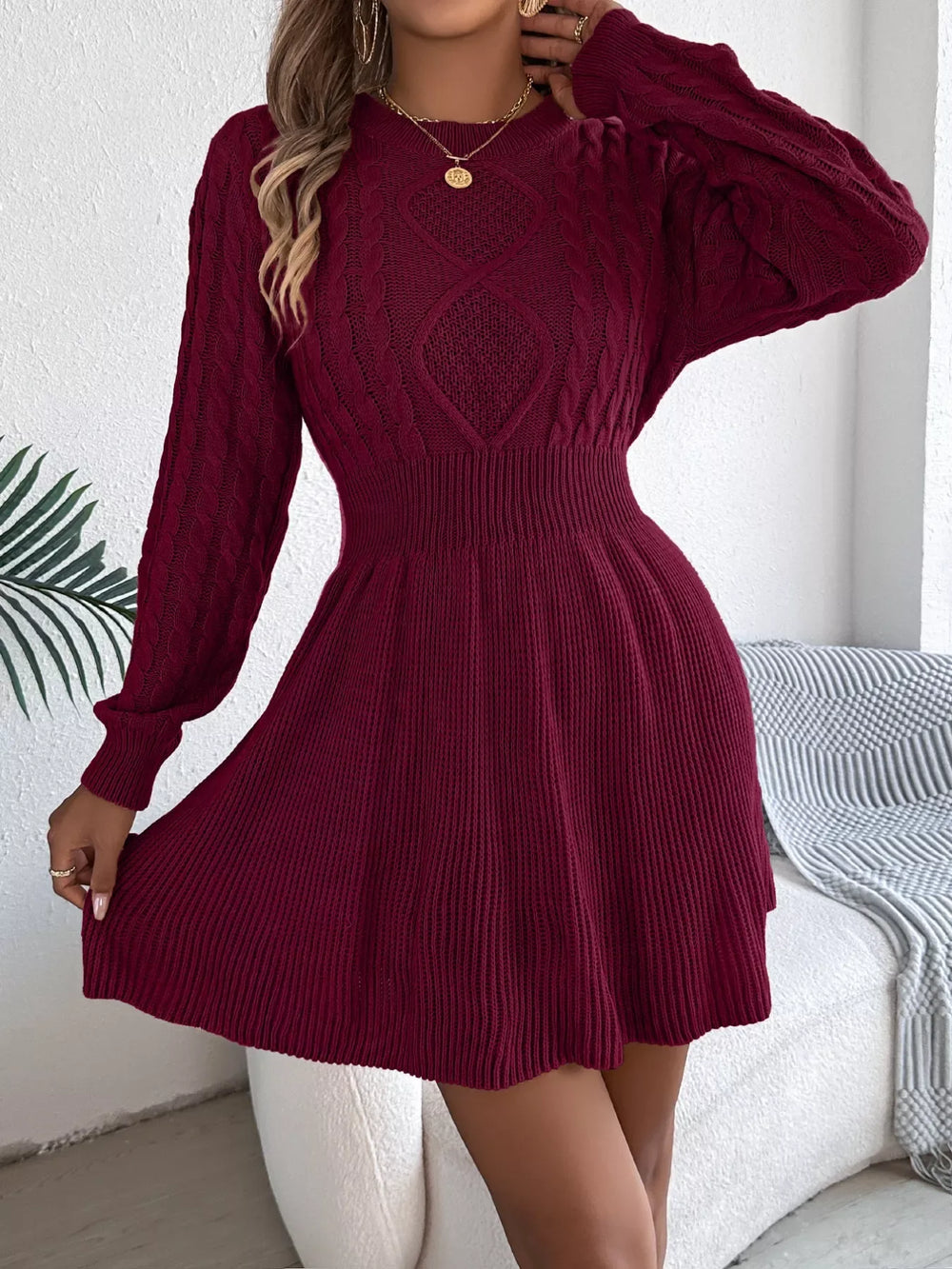 Cable Knit Sweater Dress - View 10 | TEVQA