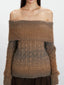 Y2K Mocha Ombre Off-Shoulder Fuzzy Knit Sweater - TEVQA