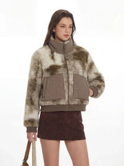 Abstract Camo Sherpa Fleece Jacket - TEVQA