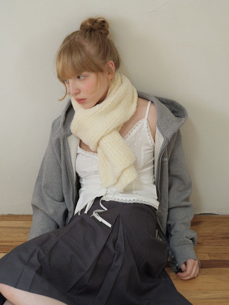 Soft Bouclé Wool Blend Knit Scarf