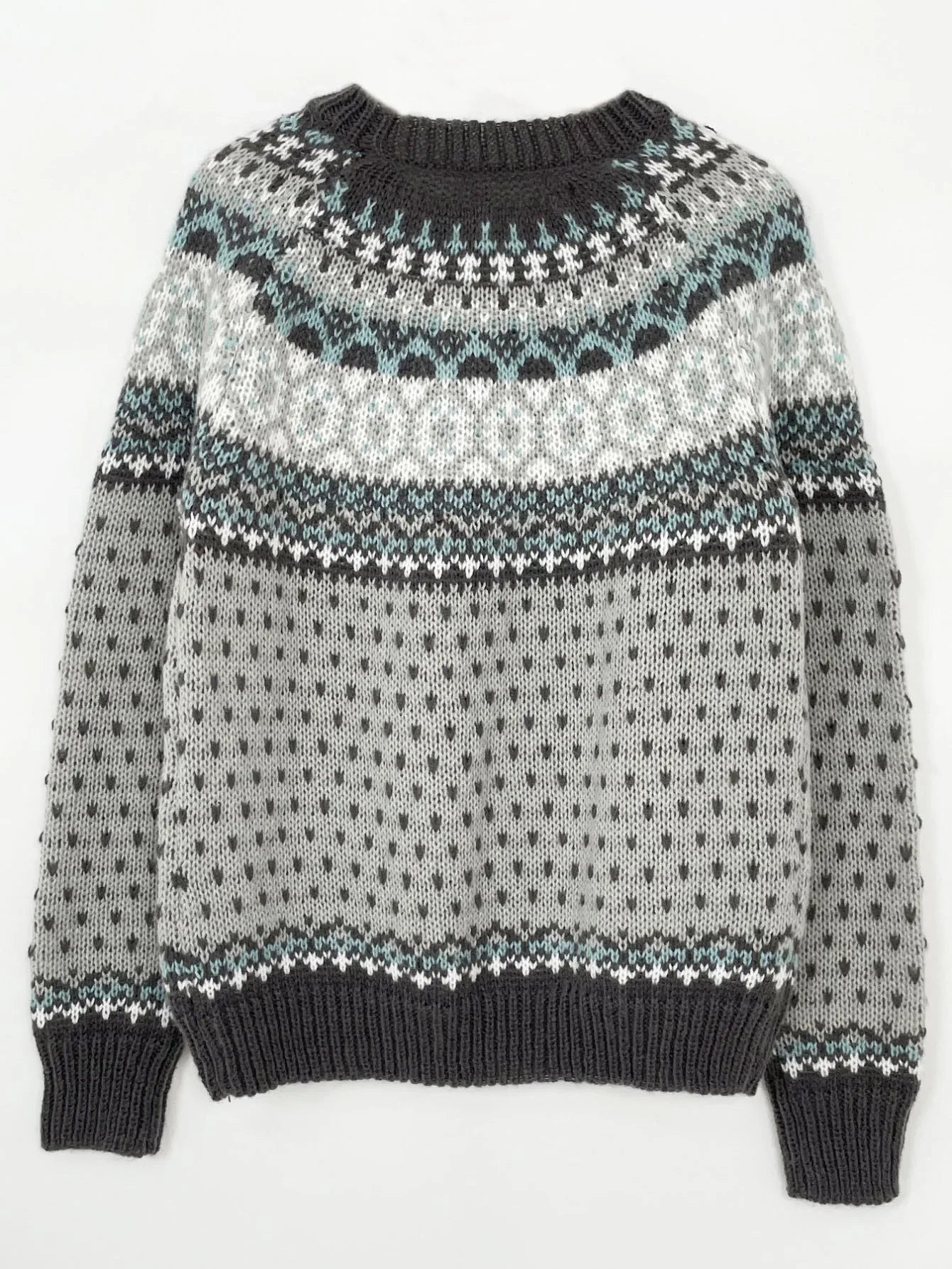 Vintage Fair Isle Jacquard Knit Sweater - TEVQA
