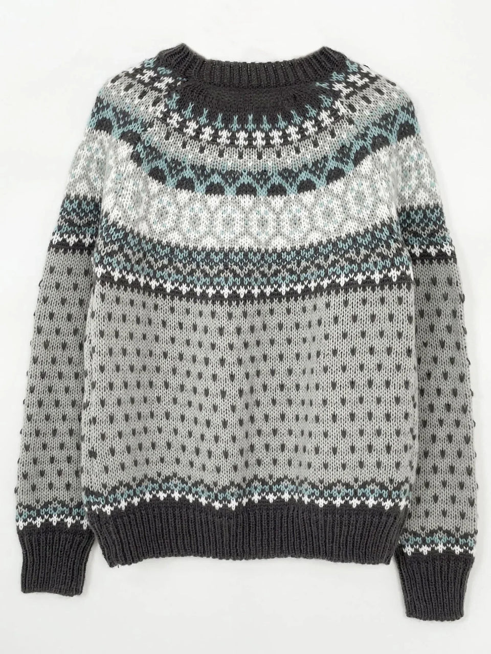 Vintage Fair Isle Jacquard Knit Sweater - TEVQA Secondary image