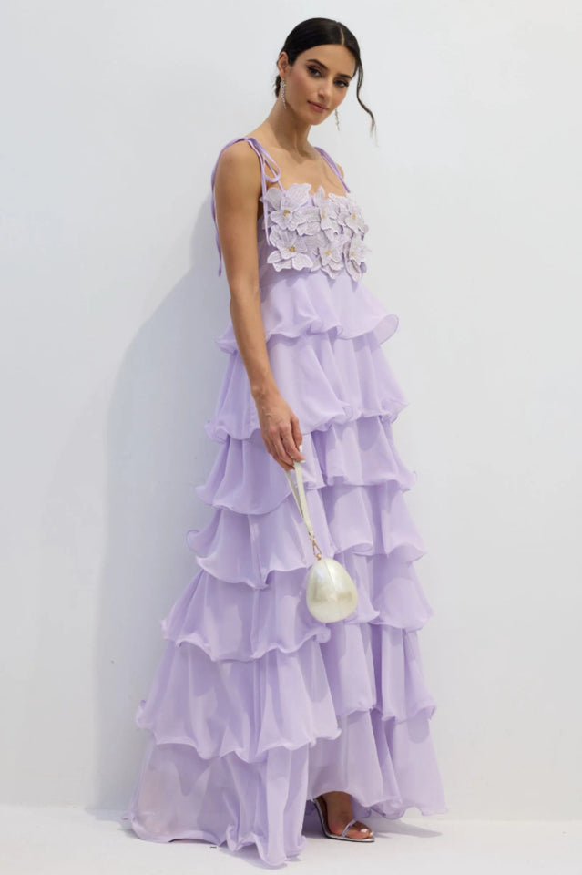 Clara Diamante Flower Tiered Slip Dress | Dress In Beauty