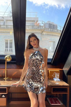 Halterneck Sequin Mini Dress - View 7 | TEVQA