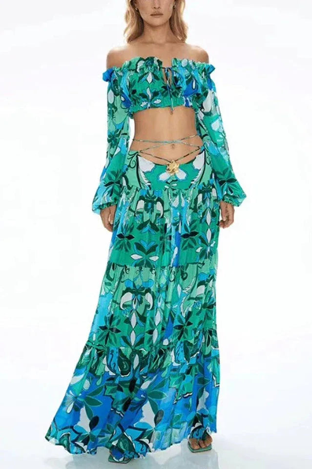 Adelise Off Shoulder Floral Skirt Set - TEVQA Main image