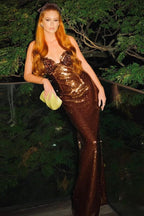 Lorelei Brown Sequin Maxi Dress with Floral Detail - View 11 | TEVQA