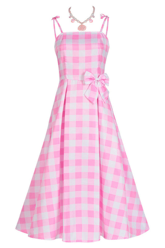 Barbie Movie Margot Pink Plaid Check Dress | Dress In Beauty