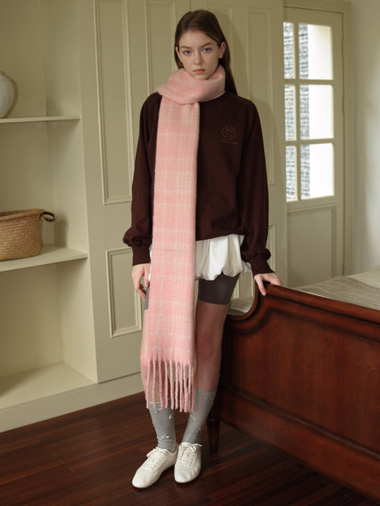 Brushed plaid wool blend scarf - View 8 | TEVQA