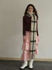 Retro Windowpane Check Wool Blend Scarf