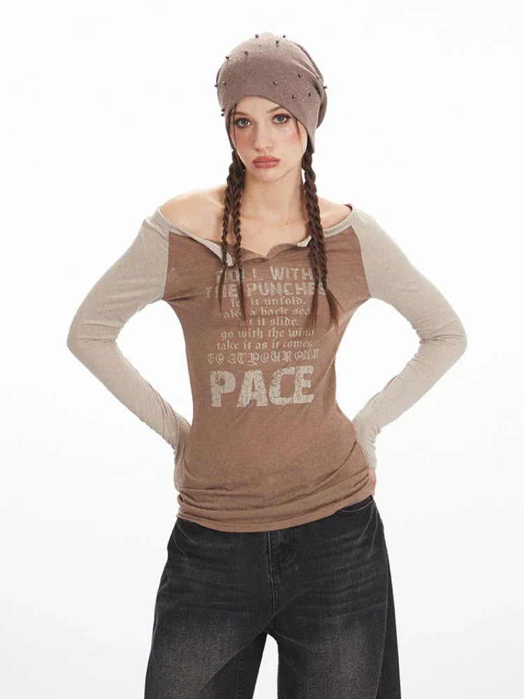 Vintage Wash Off-Shoulder Graphic Tee - TEVQA