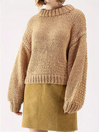 Vintage Mustard Chunky Knit Lantern Sleeve Sweater - TEVQA