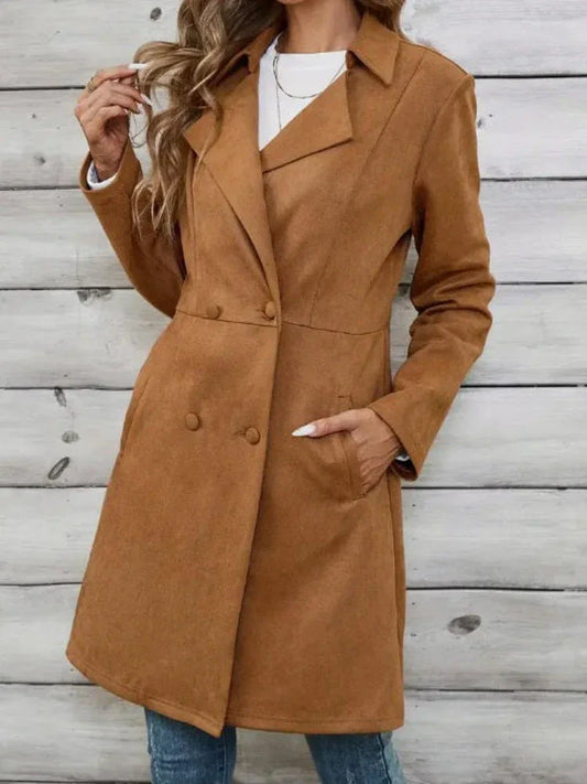 The Harper Faux Suede Mid-Length Coat - TEVQA