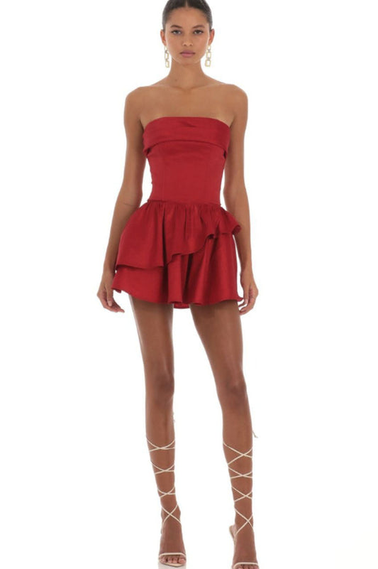 Corset Strapless Dress in Red | Dress In Beauty