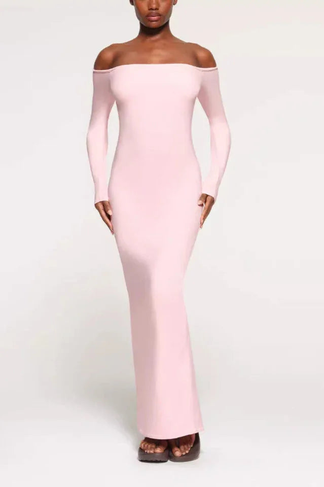 Off-shoulder ribbed knit maxi dress - View 8 | TEVQA