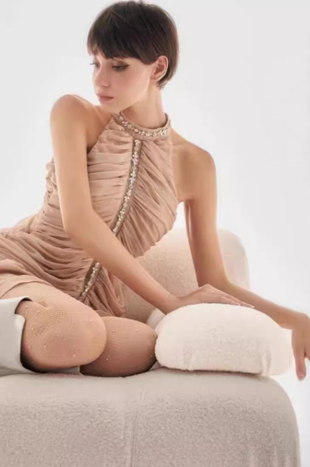 Draped Crystal Stone Detail Design Dress | Dress In Beauty