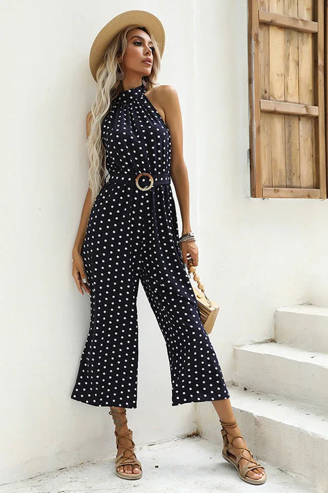 Polka Dot Wide Leg Jumpsuit - View 6 | TEVQA