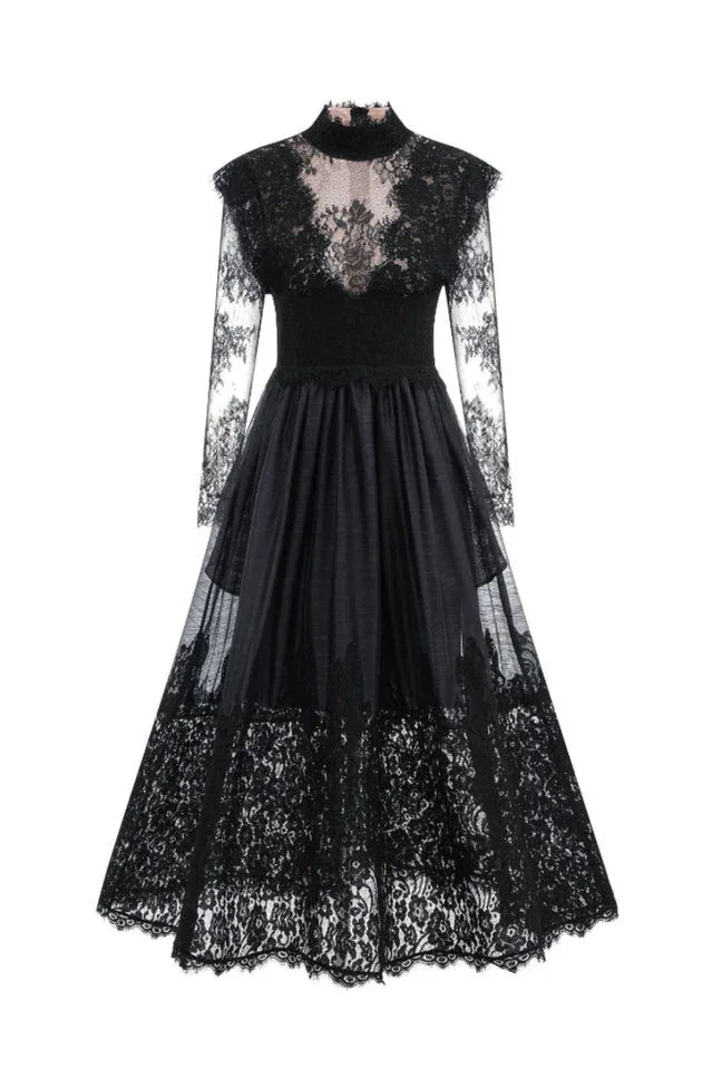 Jamie Black Floral Lace Stitching Dress - View 11 | TEVQA