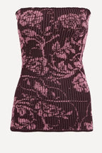 Ribbed floral print strapless tube top - View 7 | TEVQA