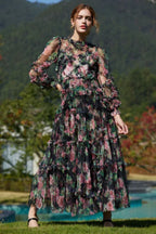 Floral Chiffon A-Line Dress - View 6 | TEVQA