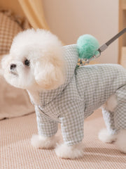 Pastel Gingham Hooded Dog Jumpsuit Winter Puffer Coat