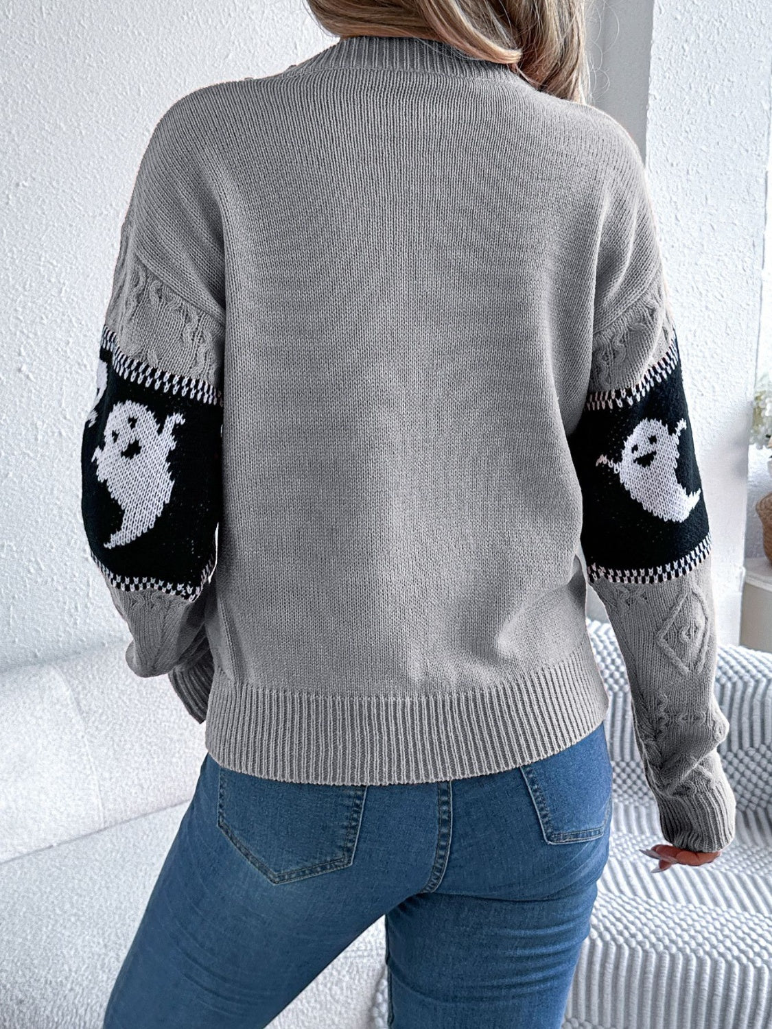 Spooky Chic Ghost Cable Knit Sweater