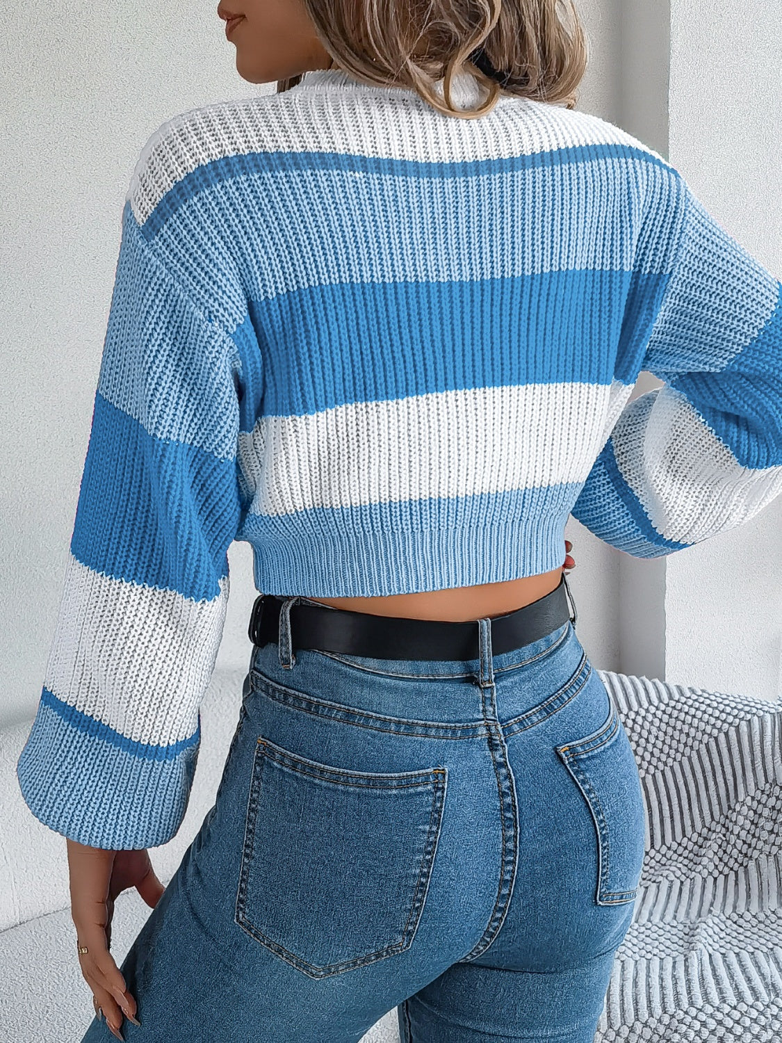 Sunset Boulevard Color Block Knit Crop Sweater