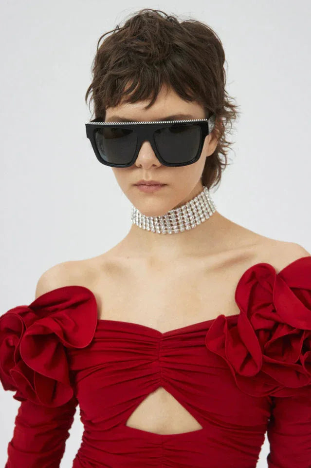 Off-Shoulder Rose Appliqué Top - Fitted Corset Blouse Secondary image