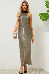 Textured Foil Halter Neck Maxi Dress | Dress In Beauty