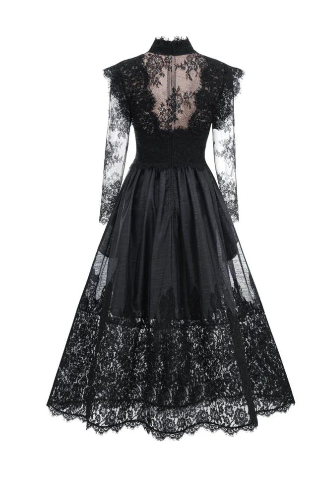Jamie Black Floral Lace Stitching Dress - View 12 | TEVQA