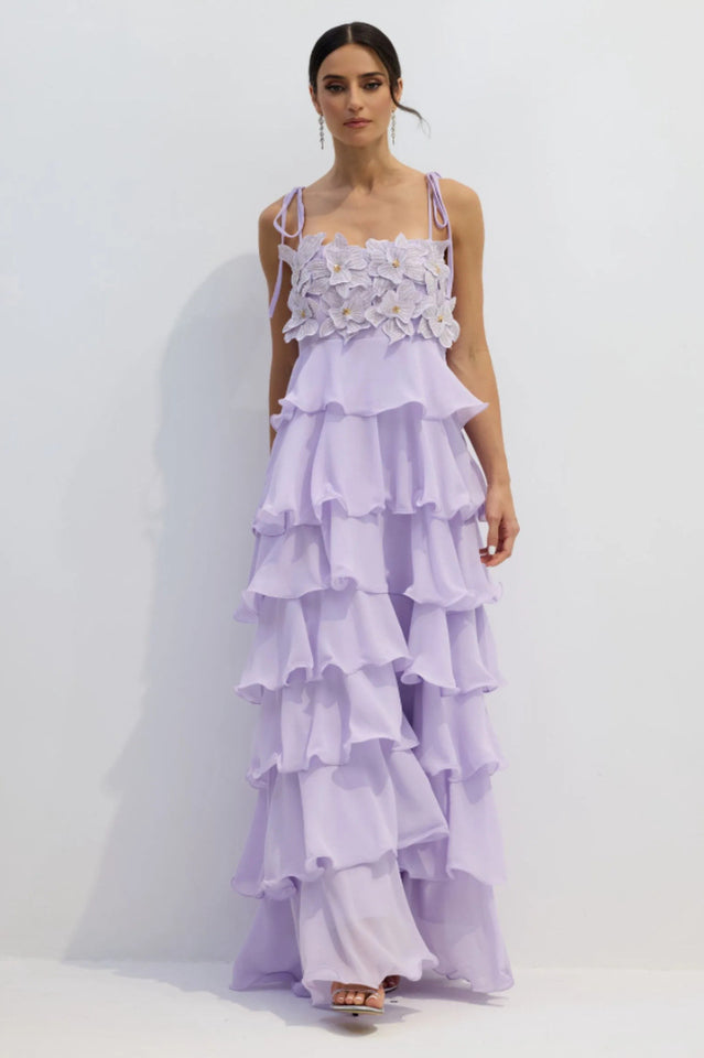 Clara Diamante Flower Tiered Slip Dress | Dress In Beauty