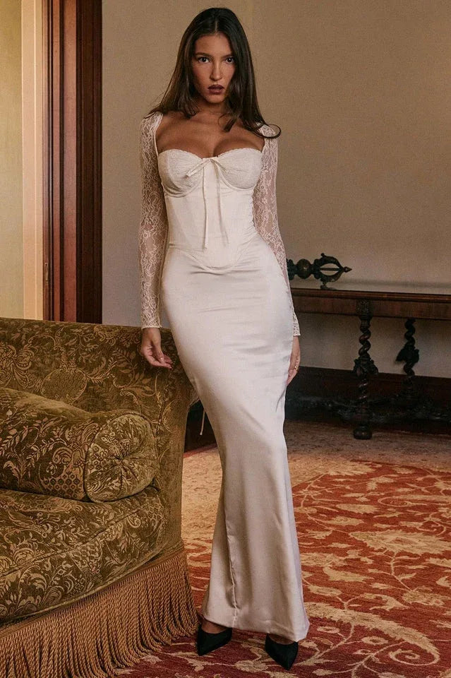 Vintage Ivory Satin Maxi Dress Secondary image