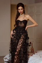 Strapless Flower Applique Ball Gown - View 8 | TEVQA
