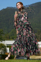 Floral Chiffon A-Line Dress - View 8 | TEVQA