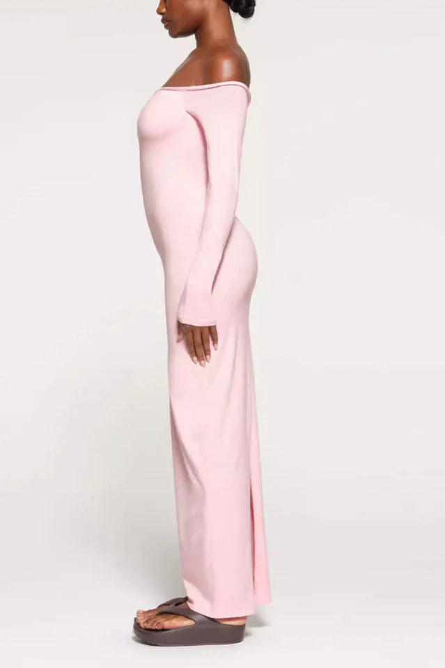 Off-shoulder ribbed knit maxi dress - View 9 | TEVQA