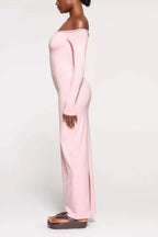 Off-shoulder ribbed knit maxi dress - View 9 | TEVQA