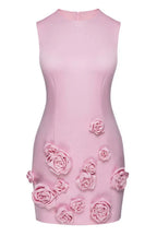 Rose embellished round neck cady mini dress - View 6 | TEVQA