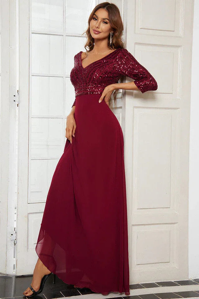 Sequined V-Neck Evening Gown Secondary image