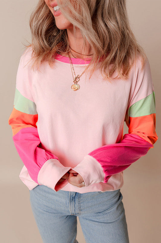 Colorblock Patchwork Long Sleeve Loose Top | Dress In Beauty