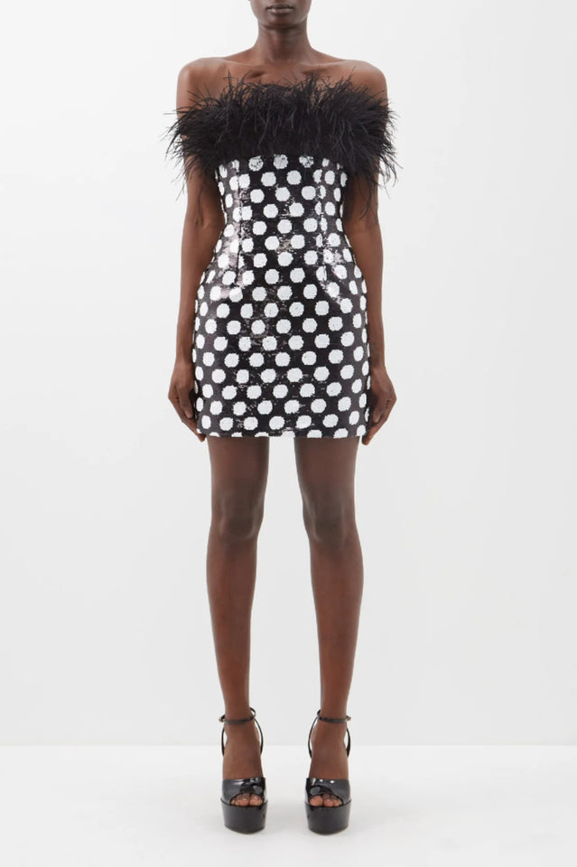 Feather Trim Polka Dot Sequin Dress | Dress In Beauty