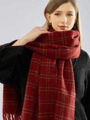 Textured Boucle Plaid Scarf Red