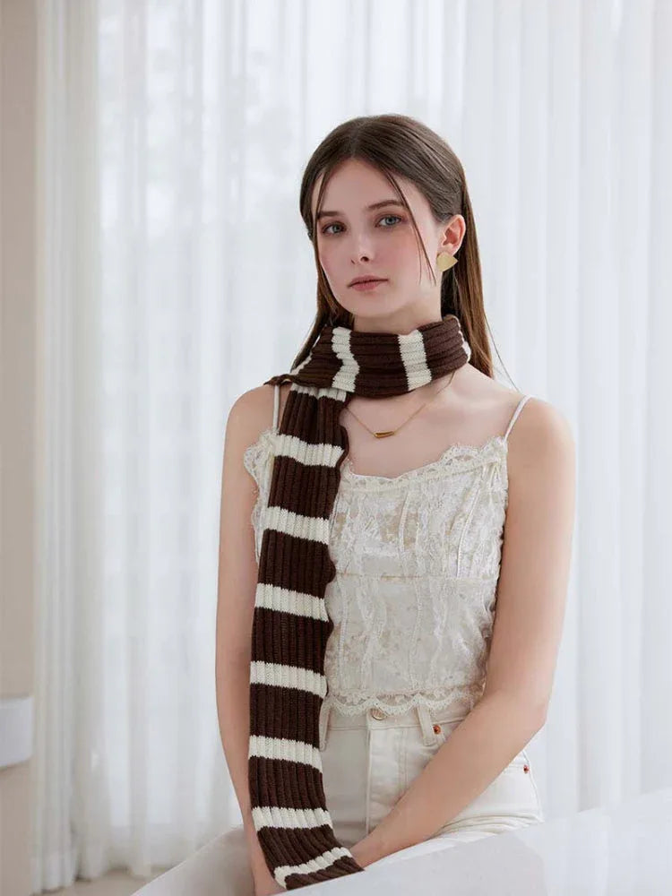 Extra Long Striped Ruffle Skinny Scarf - TEVQA