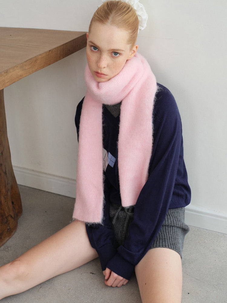 Soft Alpaca Wool Blend Brushed Knit Scarf