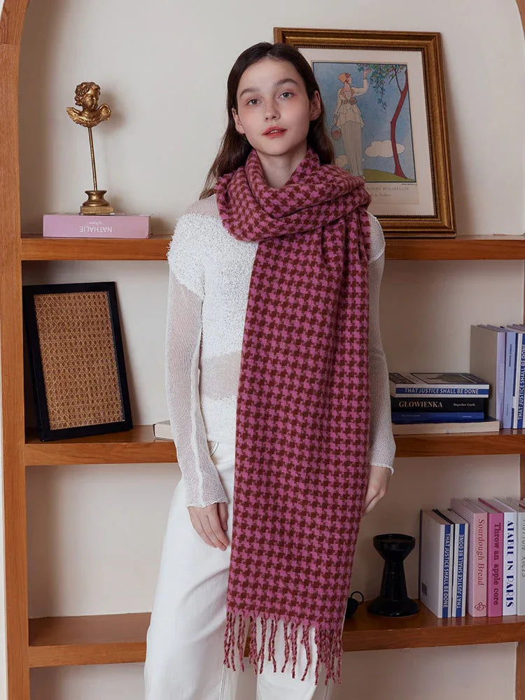 Oversized Faux Cashmere Houndstooth Scarf - TEVQA