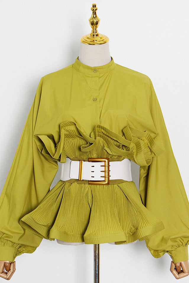 Athina Pleated Ruffle Waist Belt Blouse | Dress In Beauty