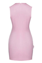 Rose embellished round neck cady mini dress - View 7 | TEVQA