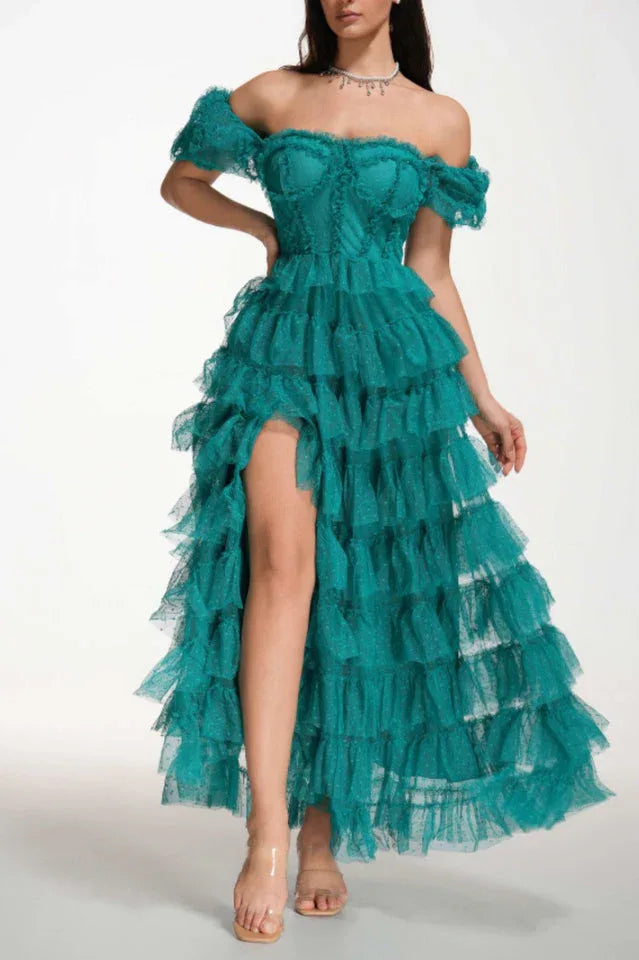 Off Shoulder Ball Gown with Ruffle Details Secondary image